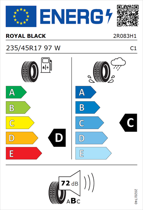 Tyre Label for Royal Black Performance 235/45R17 97W
