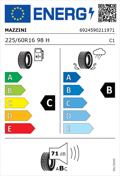 Tyre Label for Mazzini Eco 307 225/60R16 98H